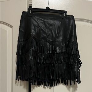 Idyllwind Black Leather Fringe Mini Skirt